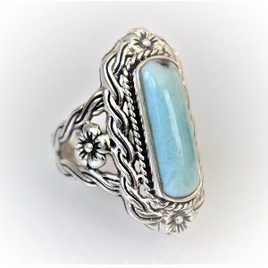 CEG STERLING SILVER LARIMAR FLORAL ELONGATED RING
